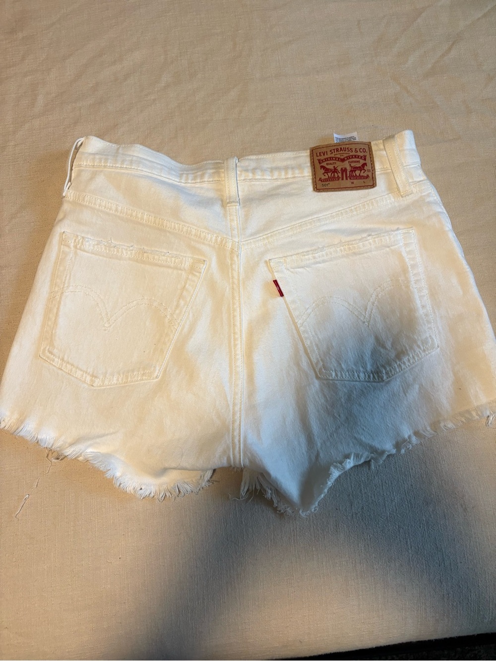 Levi's White Denim Frayed Hem High-Rise Cutoff Shorts